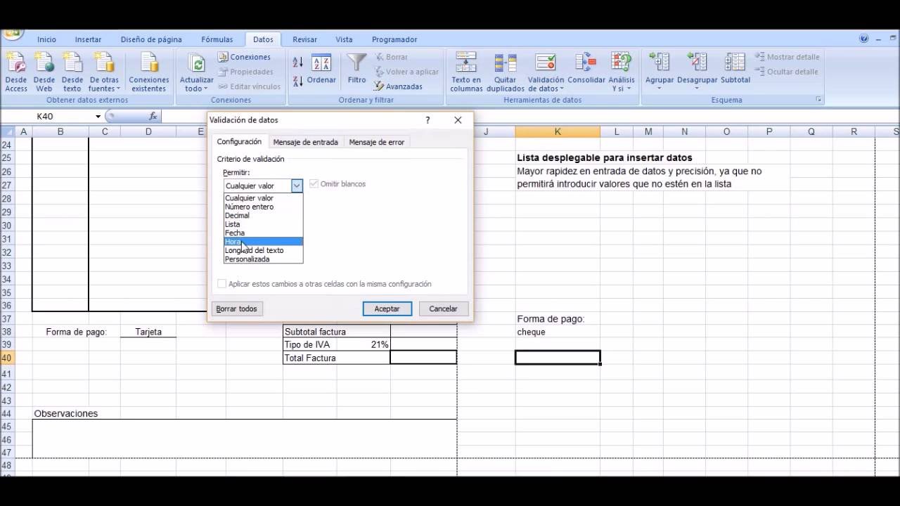 Excel para Mac crear lista desplegable
